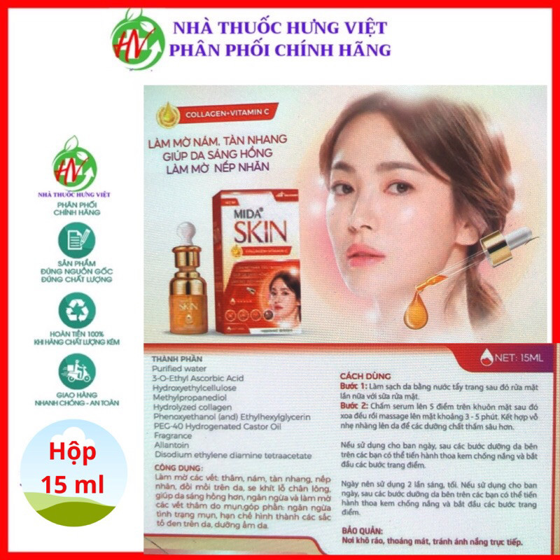 Serum Mida Skin Giảm Thâm Nám ,Tàn Nhang ,Giúp Sáng Hồng ,( lọ 15ml)