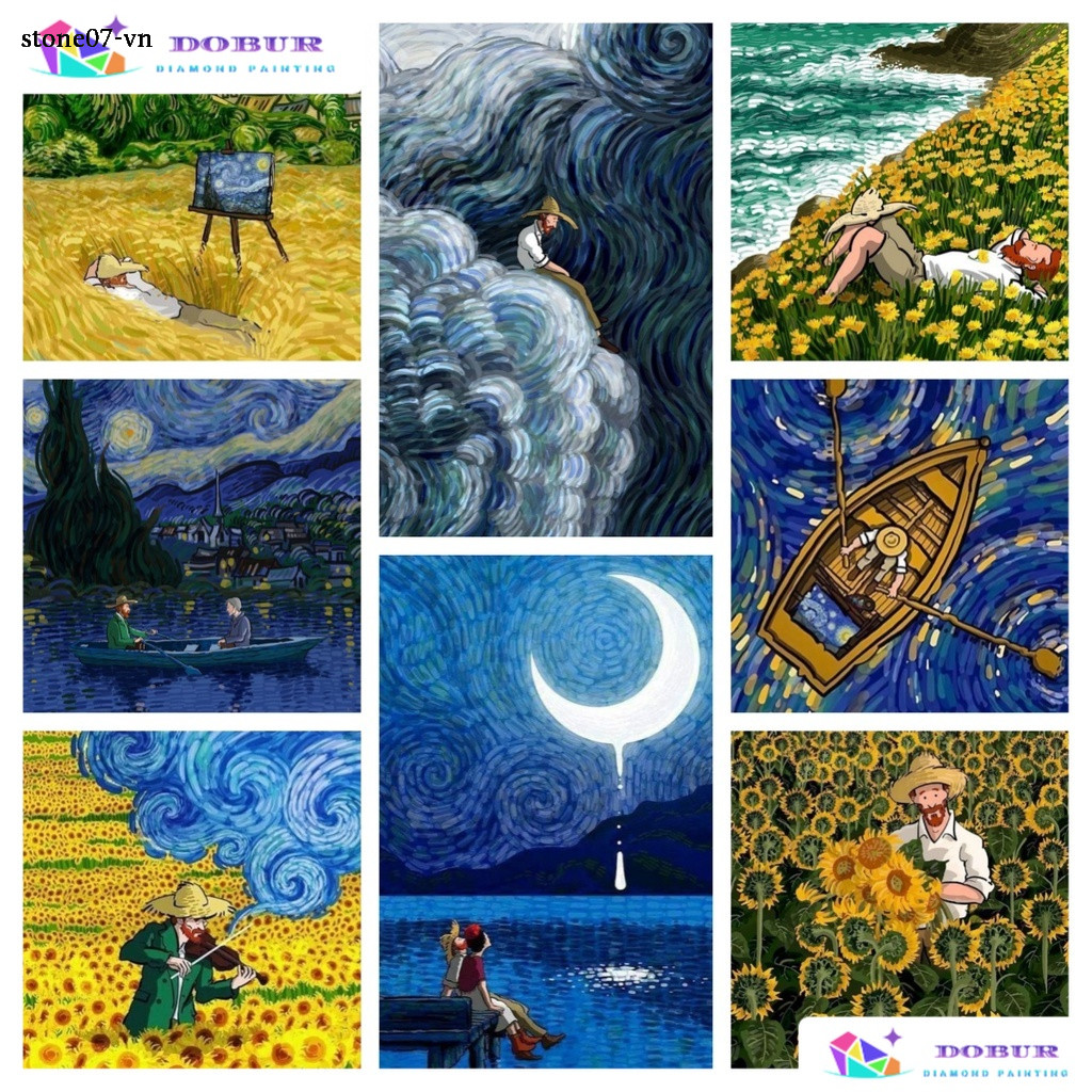 DOBUR | Bộ Tranh Đính Đá 5d Tự Làm Toàn Diện Họa Tiết van gogh Trang Trí Nhà Cửa