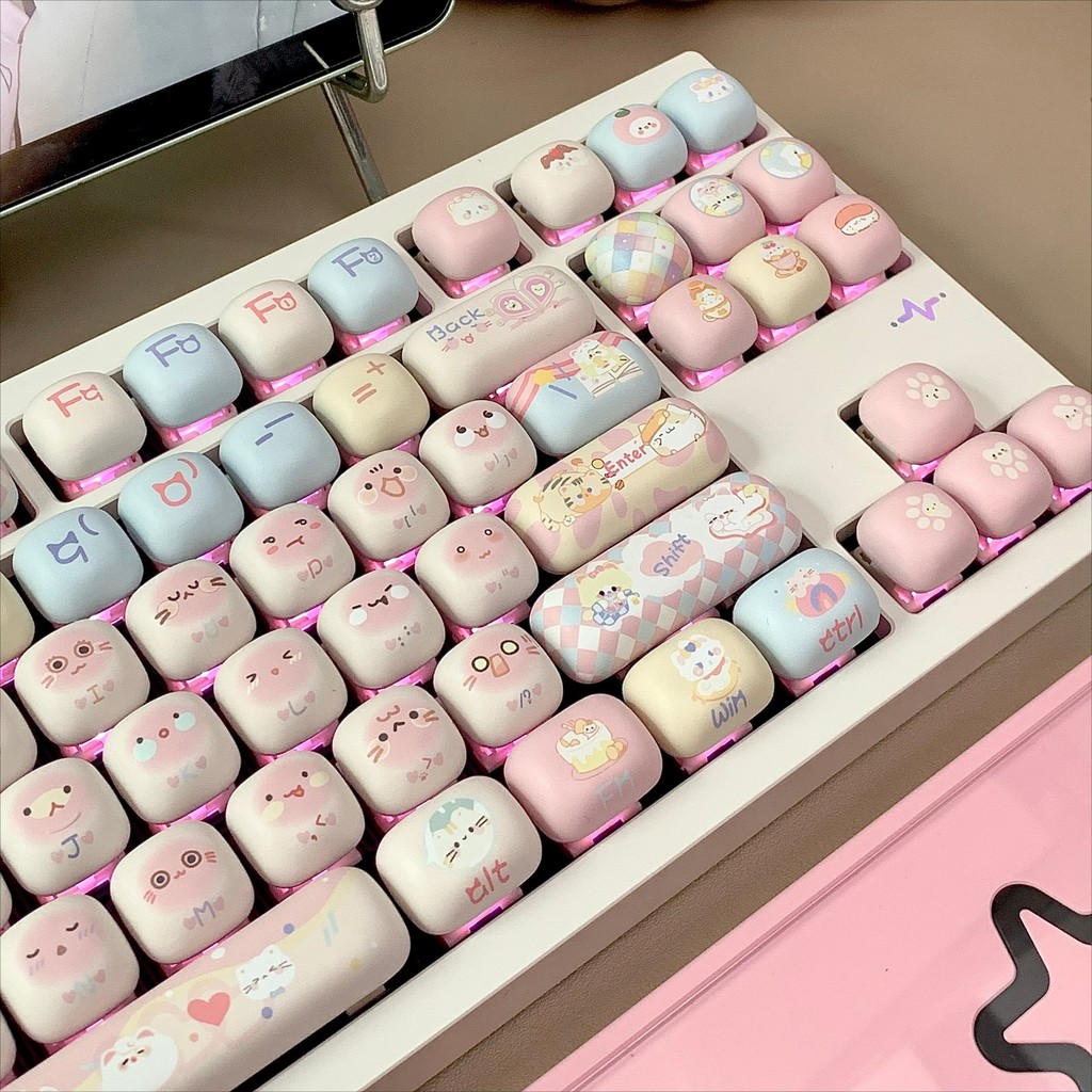 Sweet Cat Mantou Keycap MOG Profile 140 Phím PBT Thuốc nhuộm năm mặt thăng hoa 7u Spacebar Alice Cơ khí Mặt tròn In Keycaps Cá tính Sáng tạo Mèo con dễ thương Keycap màu hồng | BigBuy360 - bigbuy360.vn