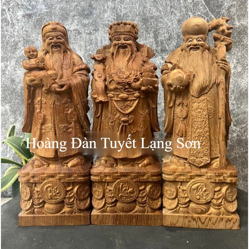 Bộ tượng tam đa Hoàng Đàn Tuyết Lạng Sơn Phúc lộc Thọ gỗ Hoàng Đàn Tuyết Lạng Sơn (cao 30cm)
