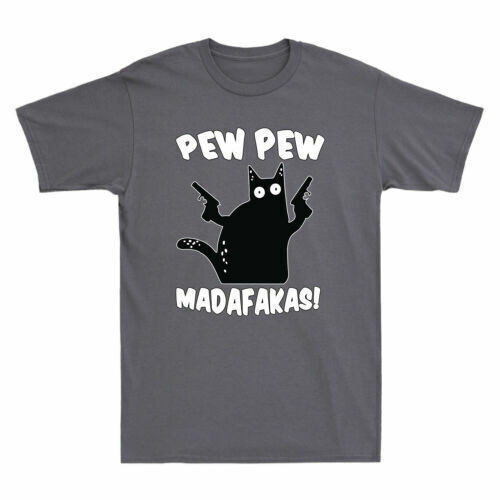 Cat Pewpew Madafakas Funny Cat Graphic Áo thun nam tay ngắn Cotton