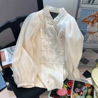 Áo KEJOY Áo sườn xám thêu cổ điển tân cổ điển phong cách Trung Quốc mẫu mới Áo Sơ Mi Nữ 2024 mùa xuân mẫu mới thiết kế cúc phong cách dân tộc
