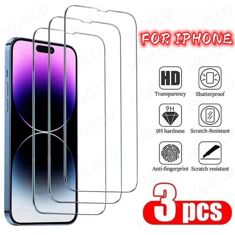 3 Kính Cường Lực Cho IPhone 16 15 14 13 12 11 Pro Promax X XS XR Max 8 7 6 6S Plus 9H Phim Bảo Vệ Màn Hình Trong Suốt Độ Nét Cao