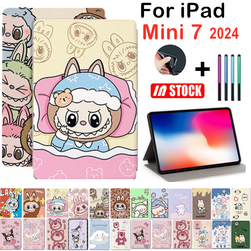 Dành Cho iPad Mini 7 (A17 Pro) 8.3 "2024 Đứng Mokoko LABUBU Kuromi Dâu Gấu ZiMO Ốp Lưng Trẻ Em Hoạt Hình Dễ Thương Da Chống Sốc Flip Cover