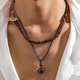 CAGJB 2 Cái / bộ Đá Tự Nhiên Mặt Dây Chuyền Vòng Cổ Dành Cho Nam Vintage Hạt Gỗ Da Sáp Ren Choker Vòng Cổ Phụ Kiện Trang Sức N