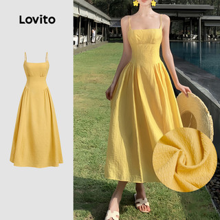 Lovito -  Váy thanh lịch xếp ly mềm mại và thoải mái Váy vàng mùa xuân hè dành cho nữ L138ED464