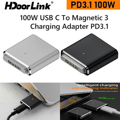 HdoorLink 100W Type-C Nữ Sang Từ Tính 3 Nam Sạc PD3.1 Type-C Adapter Có Đèn Báo LED