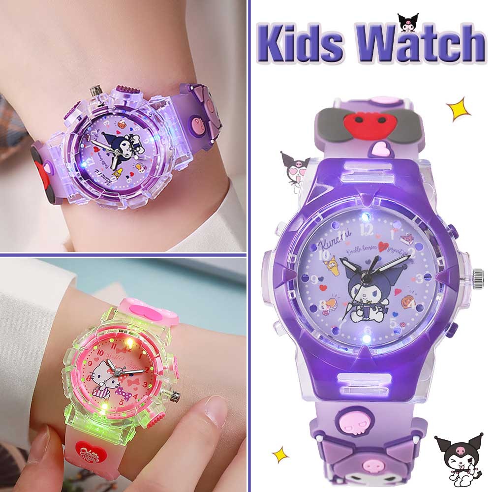 Đồng hồ trẻ em Sanrio Mặt số đèn LED 3D Kuromi Cinnamoroll Hello Kitty Boy Girl Quà tặng Ban nhạc silicon không độc hại Kawaii Học sinh Đồng hồ quà tặng