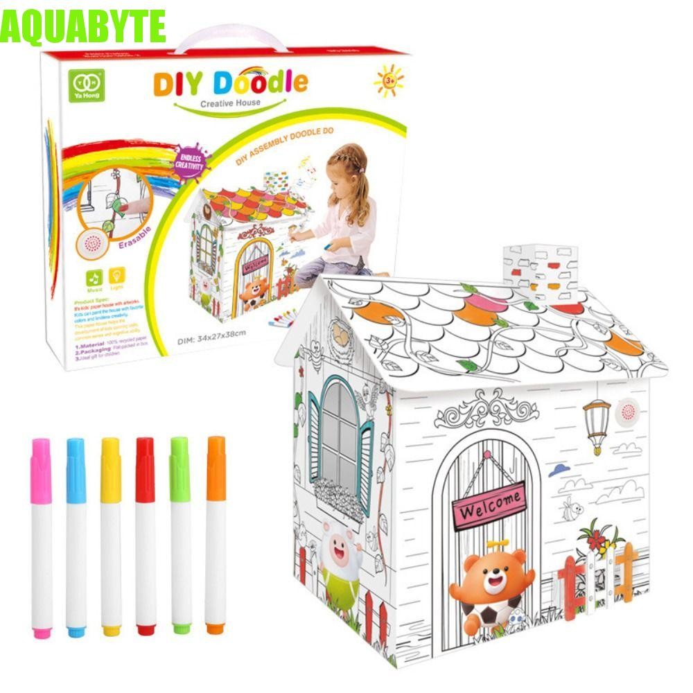 AQUABYTE Cardboard Playhouse, Car Modele Handmate DIY Large Cardboard Coloring, DIY House Kit Graffi