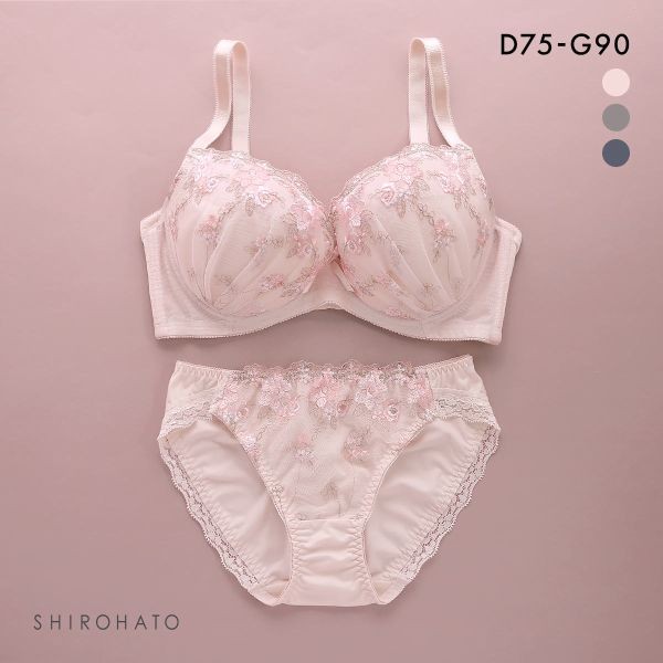 SHIROHATO Bộ áo ngực và quần lót quyến rũ họa tiết thêu hoa nhí (Kích thước D-G) (20G494BS) (Nhập kh