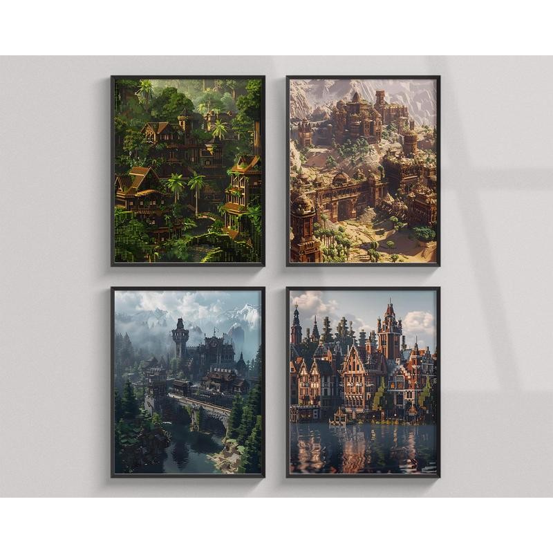Cube City Minecraft In Video Game Poster Trang Trí Mầm Non Thế Giới Minecraft Art Clipart