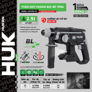   GEN3 Thân máy khoan bê tông PIN HUKAN G3STOM-O2,Lực đập 2.9J,Tốc độ không tải 1700v p,có tính năng antikickback 