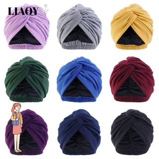 Liaoy Hồi Giáo Hijab Đầu Mũ Ngủ Chéo Ruffle Headwrap Turban Mũ Ung Thư Chemo Mũ