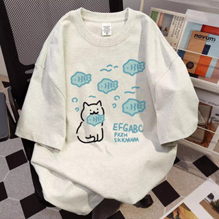 cute outerity 100% cotton Áo phông nữ Xám form rộng cổ tròn áo thun SALMO local brand Y1664