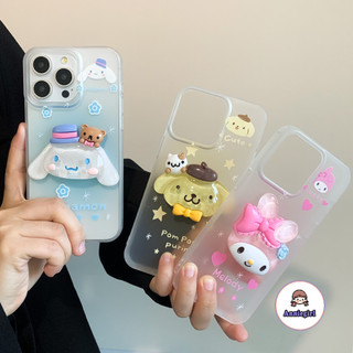Ốp điện thoại trong suốt hoạt hình dễ thương Sanrio Matte có giá đỡ giai điệu cho Iphone 15 14 Pro Max 11 12 13 Plus XR XS Max 7Plus 8Plus Ốp lưng mềm chống sốc