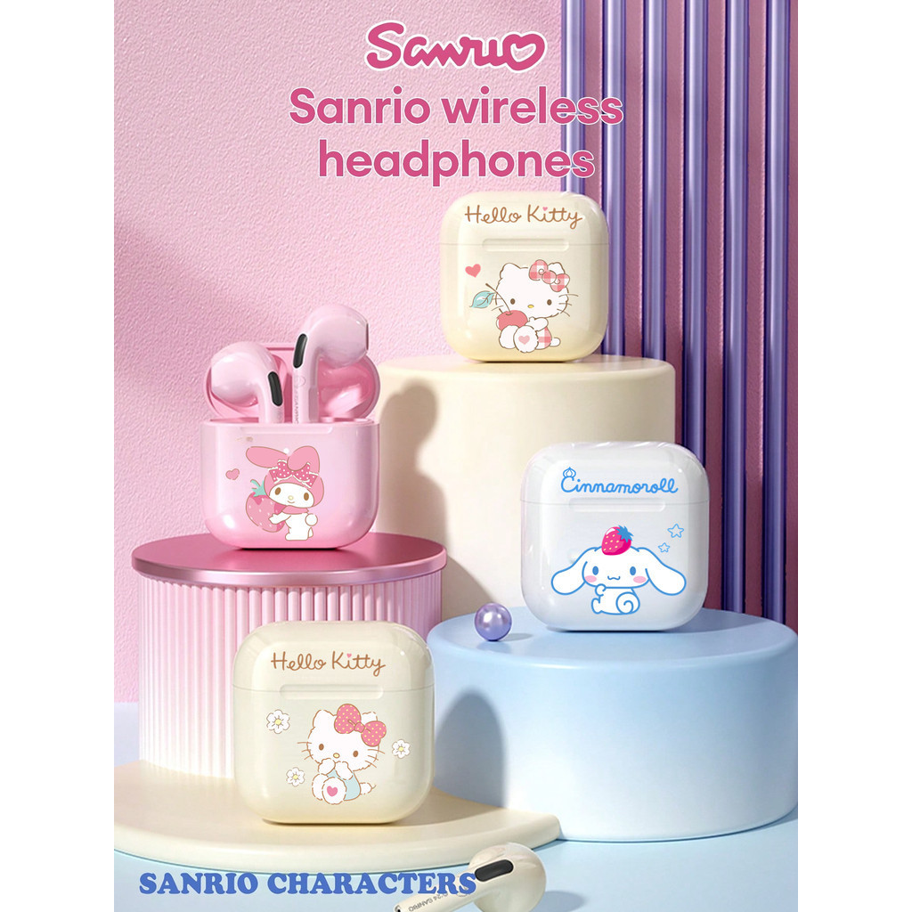 Tai nghe không dây mini khử tiếng ồn thụ động Sanrio MỚI để chạy, chơi game, độ trễ thấp, bass, tuổi thọ pin dài, chất lượng âm thanh hi-fi, điều khiển cảm ứng thông minh và cổng