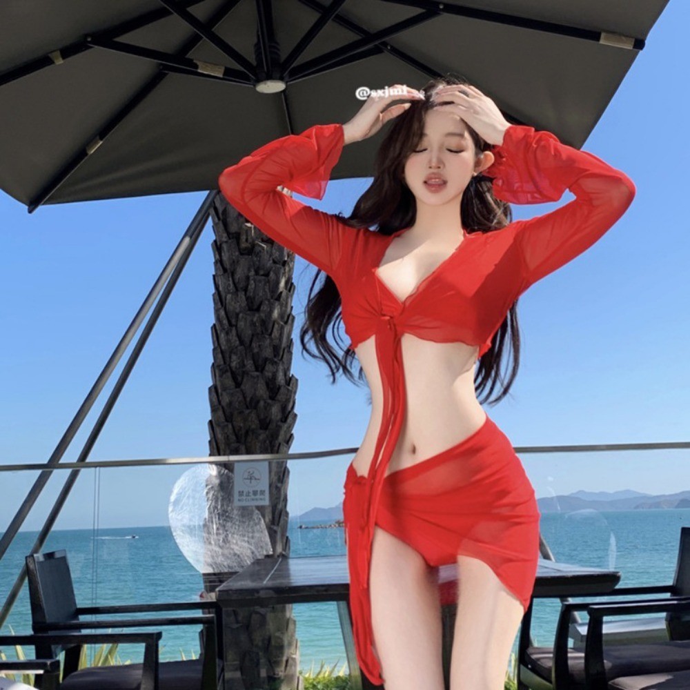 RICH-THEY Đồ Bơi Bikini Đỏ  Thời Trang Gợi Cảm Mới Bộ Đồ Bơi Xẻ Bốn Mảnh | BigBuy360 - bigbuy360.vn