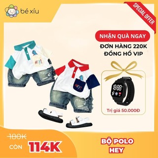 Bộ quần áo polo cho bé trai set đồ quần jean áo thun POLO KHỦNG LONG HEY thoáng mát size 8-26Kg by BÉ XÍU B96
