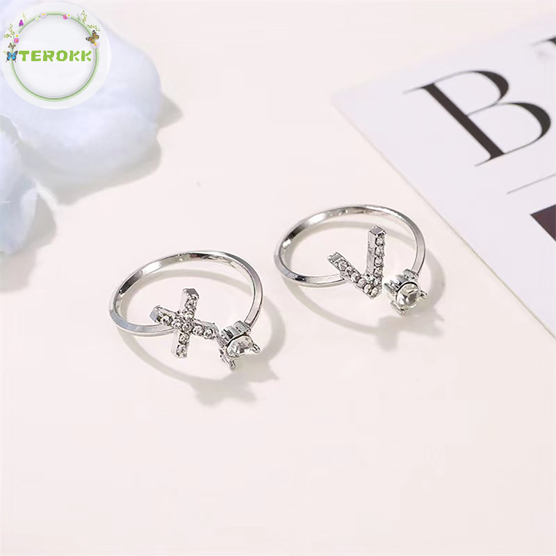 Terokk Shining Kim Cương Giả 26 Chữ Cái Nhẫn Có Thể Điều Chỉnh Thời Trang Ban Đầu A-Z Bảng Chữ Cái Mở Nhẫn Dành Cho Nữ Cô Gái Quyến Rũ Trang Sức Quà Tặng VN