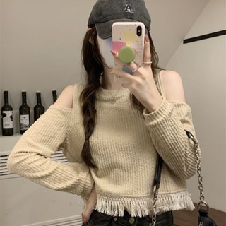 zara Mùa thu 2024 Mới Tính khí đa năng dành cho nữ Áo len dệt kim dài tay hở vai rỗng