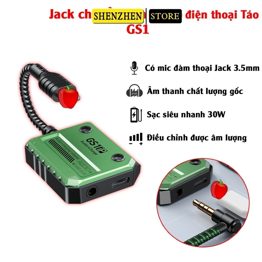 Jack chuyển đổi Plextone GS1 - 3.5 + Sạc cho đt Táo Khuyết, sạc nhanh PD 30w mic ngon lành