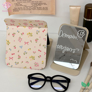 Heabety Để Bàn Trang Điểm Gương Hoa Da PU Đơn Giản Di Động Cầm Tay Gương Trang Điểm Có Thể Gập Lại Học Sinh Nhỏ Gọn Dễ Thương Bỏ Túi Gương Mới