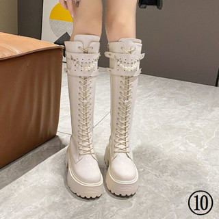 Giày Bốt Mỏng Hơn Nhìn Bên Trong Tăng Chiều Cao Giày Bốt Đế Dày Nữ Mùa Đông 2023 Lông Cừu Lót Ngọc Trai Dây Xích Không Cao đến Đầu Gối Hiệp Sĩ