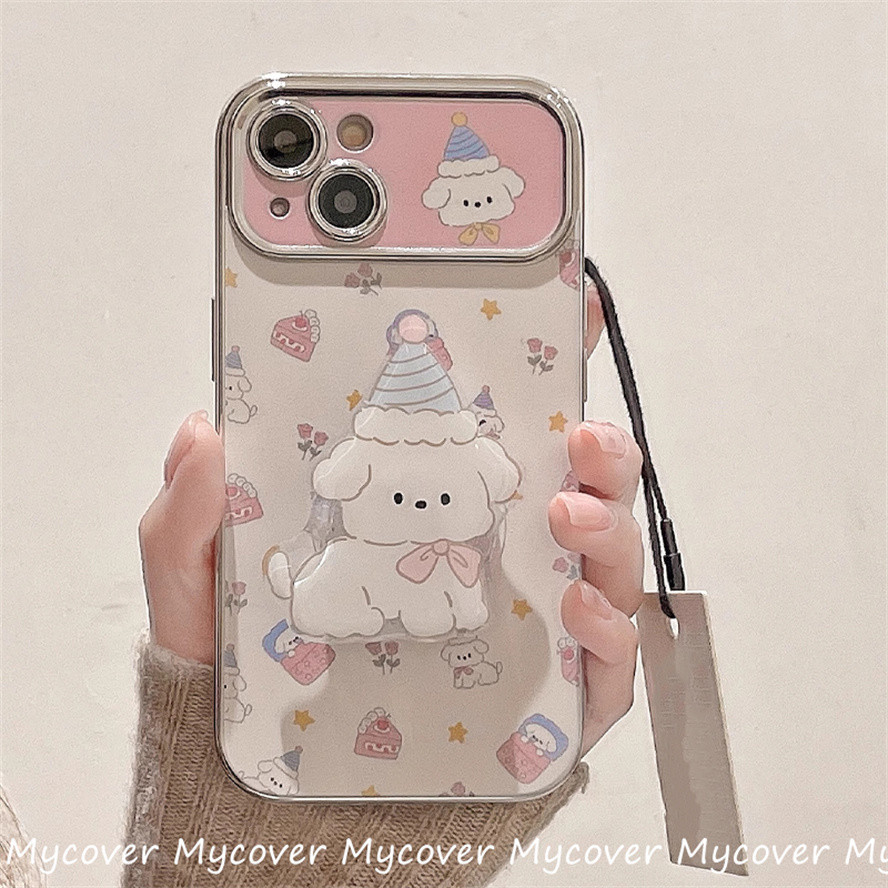 Ốp Điện Thoại Chó Con Ngủ Dễ Thương Cho iPhone 14 15 12 13 11 Pro Max X Xr Xs 8 7 6 Plus SE 2020 Bảo Vệ Mặt Sau Cửa Sổ Lớn Có Giá Đỡ