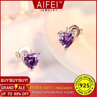  AIFEI JEWELRY trang sức nữ tinh phụ tua xỏ tai tình Thời hồng cương bản bông bạc nguyên thể yêu 925 cá khuyên quốc thời thật tròn vành hàn kim kiện tính E90 