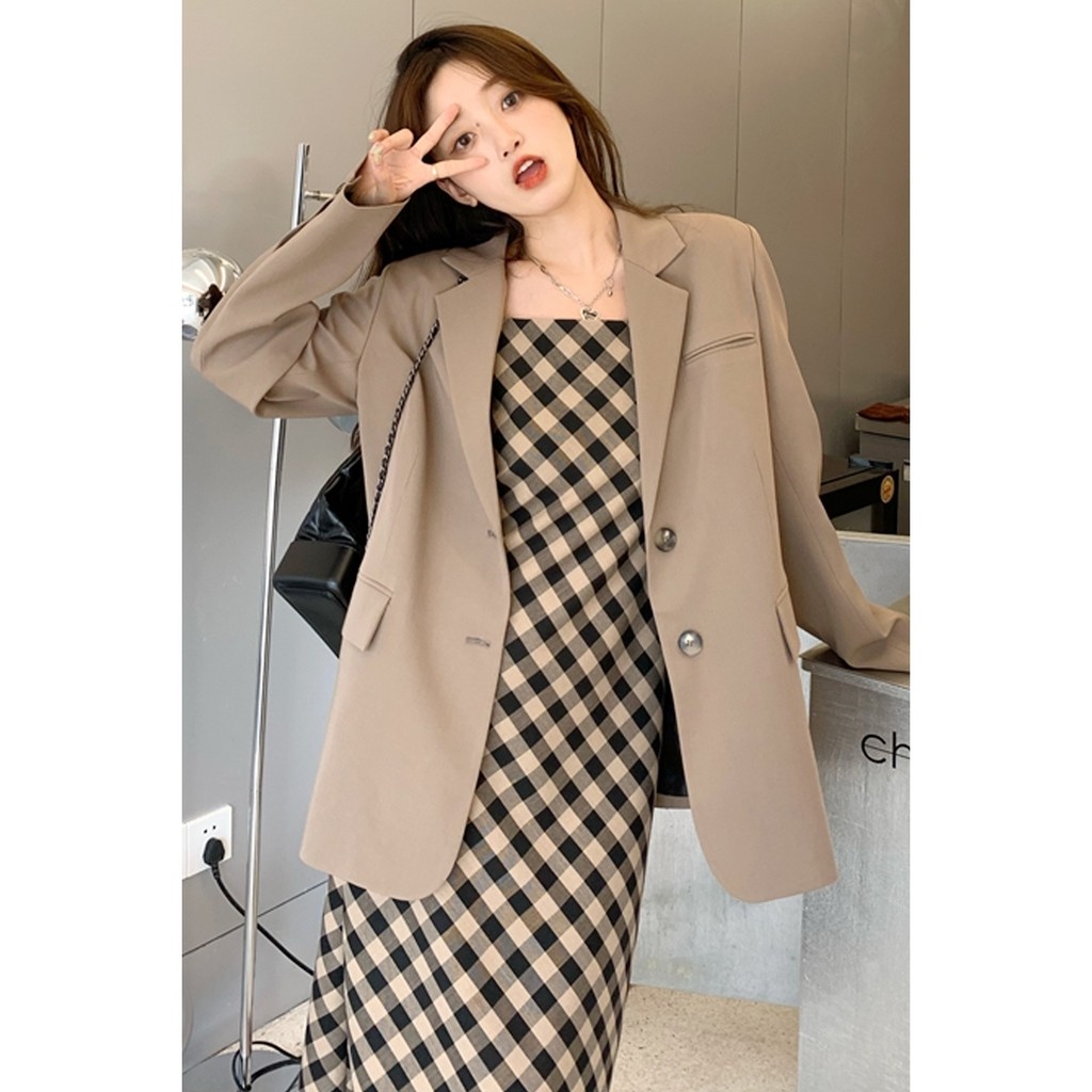 【Bess's house】blazer nữ Hàn Quốc + váy, set sang chảnh, váy nữ mùa thu 2024 kẻ sọc, hai mảnh, đồ bộ đi chơi | BigBuy360 - bigbuy360.vn