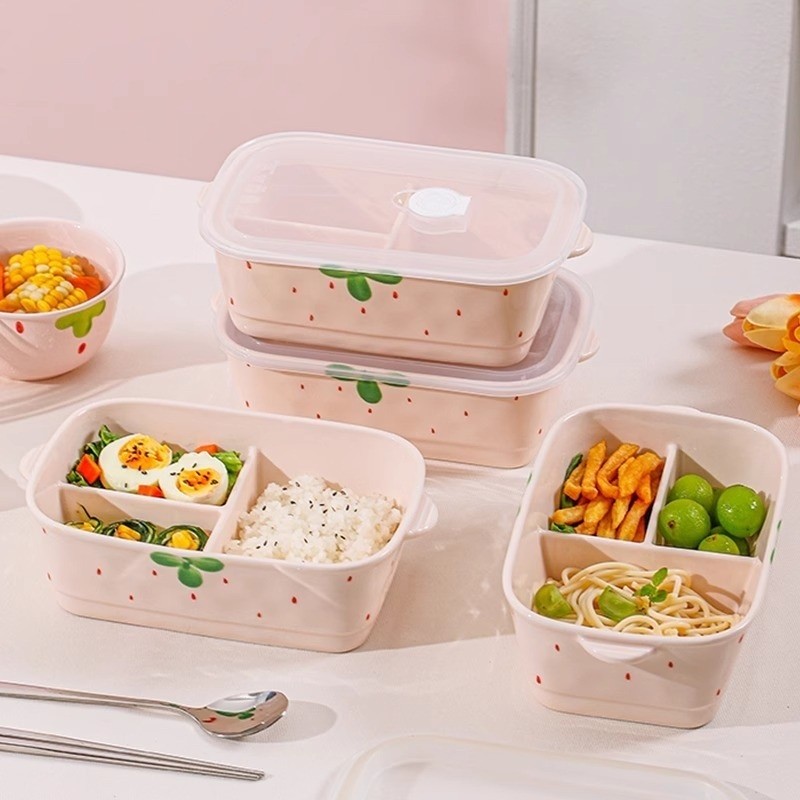 Hộp Cơm Trưa Dâu Gốm Hộp Bento Tách Biệt Hộp Cơm Trưa Cách Nhiệt Hộp Bento Tươi Ngăn Hộp Bento Hộp S