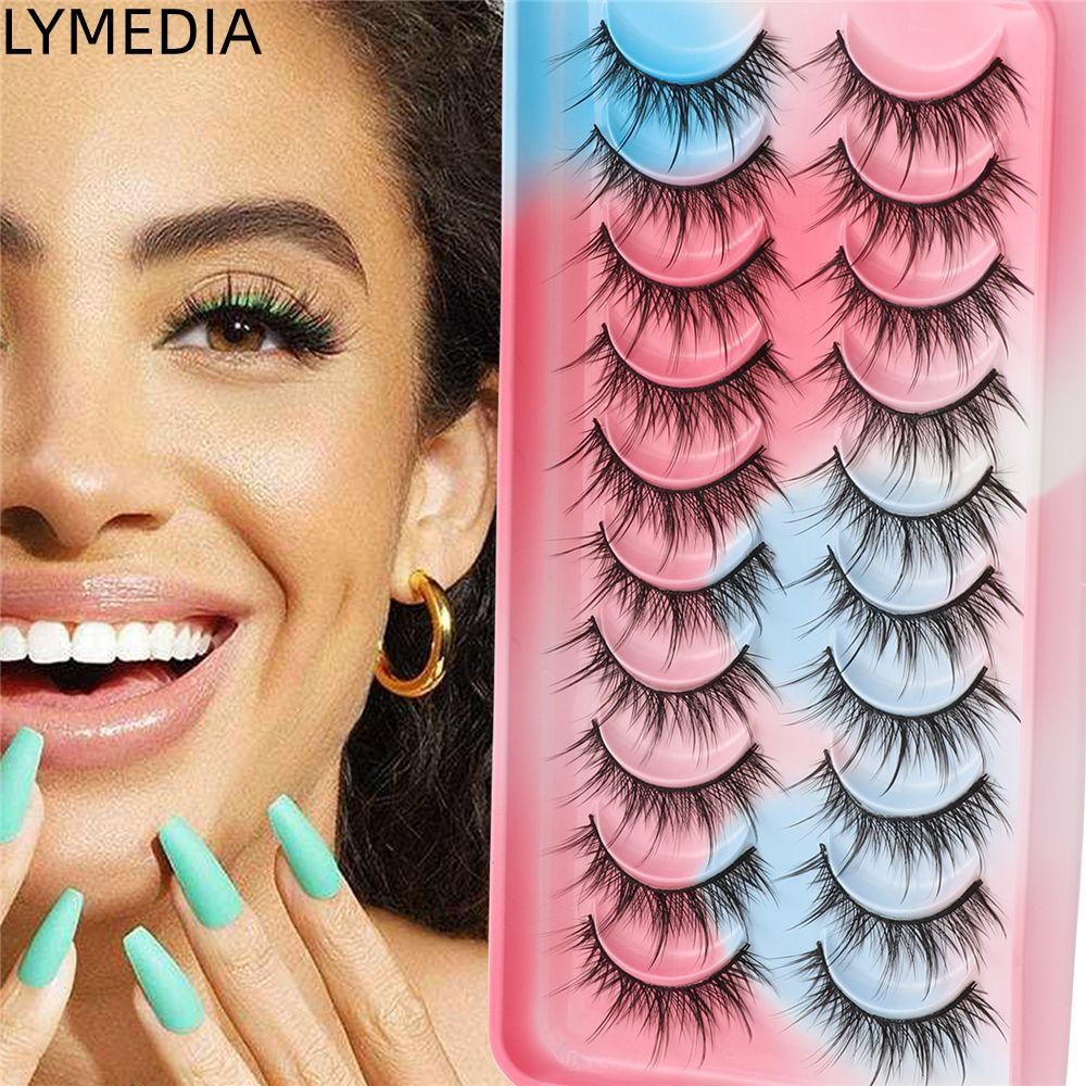 LYMEDIA 10 Cặp Manga Lông Mi Wispy Lông Mi Giả Lông Mi Mắt Mèo Trang Điểm Dramatic Mink Mi