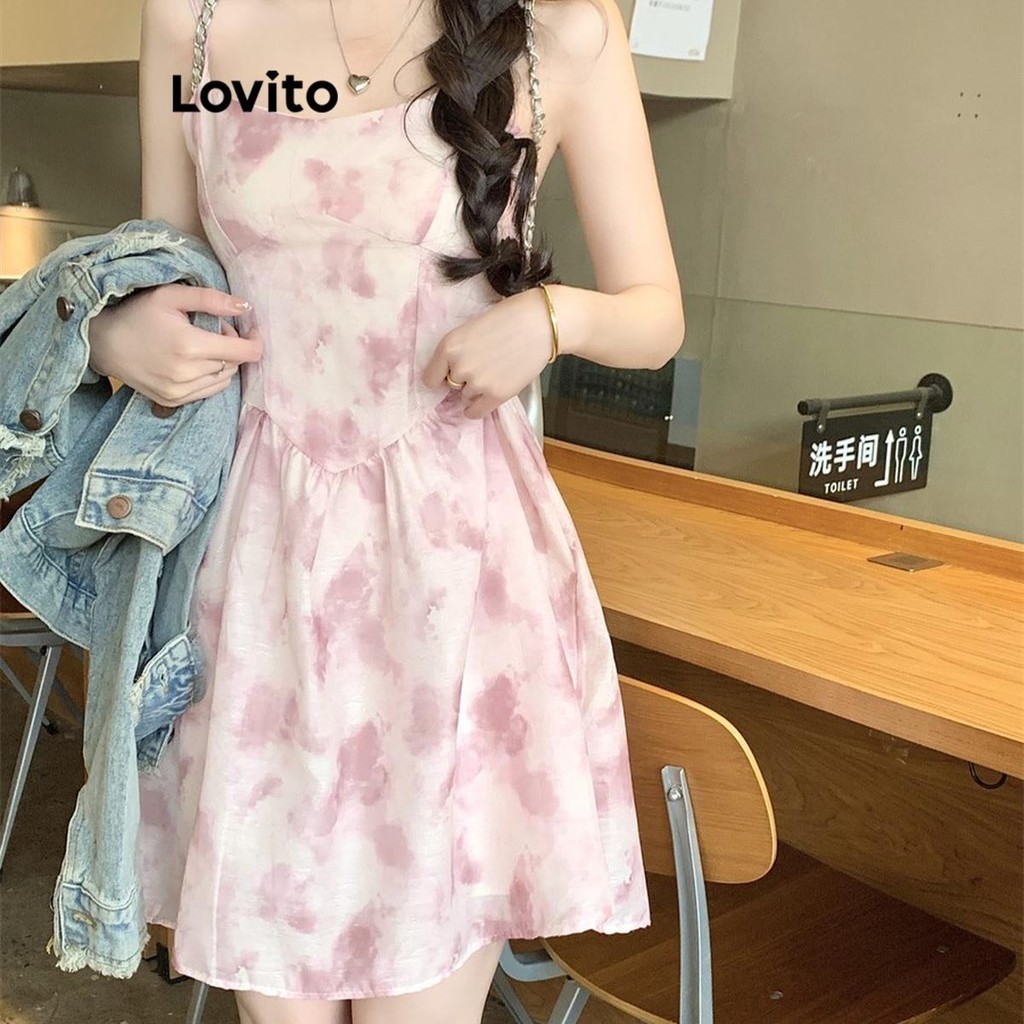Đầm Lovito xếp ly màu nhuộm phong cách thường ngày cho nữ LNE54274