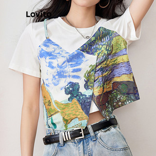 Áo thun Lovito in phong cảnh giả 2 trong 1 phong cách thường ngày cho nữ LNE68638