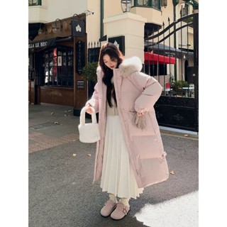 Áo khoác có đệm xuống nữ Phong cách mới 2024 Cổ lông lớn Áo khoác độn giữa dài Áo khoác dày ấm áp Áo khoác mùa đông