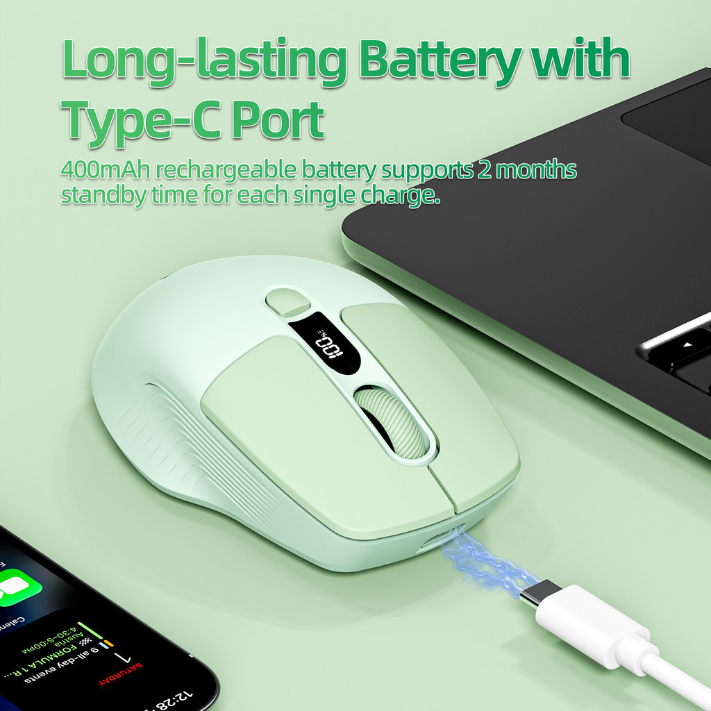 Chuột Bluetooth kép GOOJODOQ 2.4GHz Ba kết nối Thiết kế công thái học im lặng với màn hình LED và điều chỉnh dpi | BigBuy360 - bigbuy360.vn