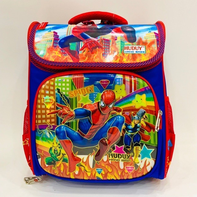 Ba lô - cặp học sinh siêu nhẹ chống gù lưng cho bé trai cấp 1 hình Siêu nhân nhện Spiderman nổi VSTY