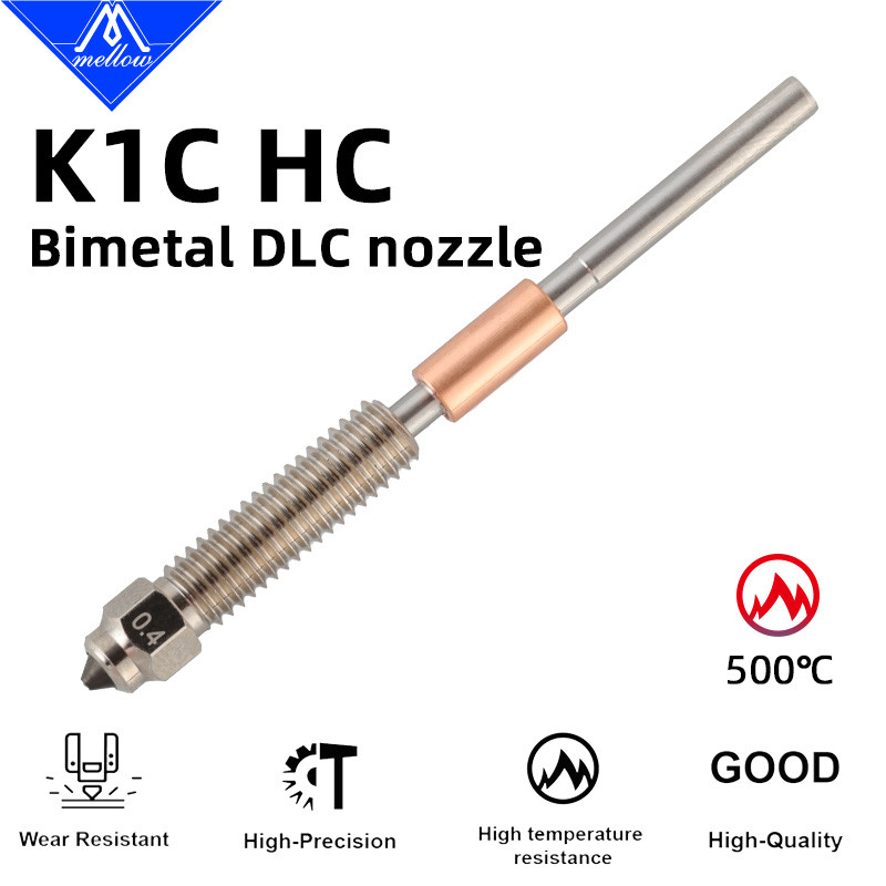 Vòi phun Mellow K1C HC DLC Độ bền lưỡng kim Đồng & Thép cứng cho máy in 3D Creality K1C Ender 3 V3