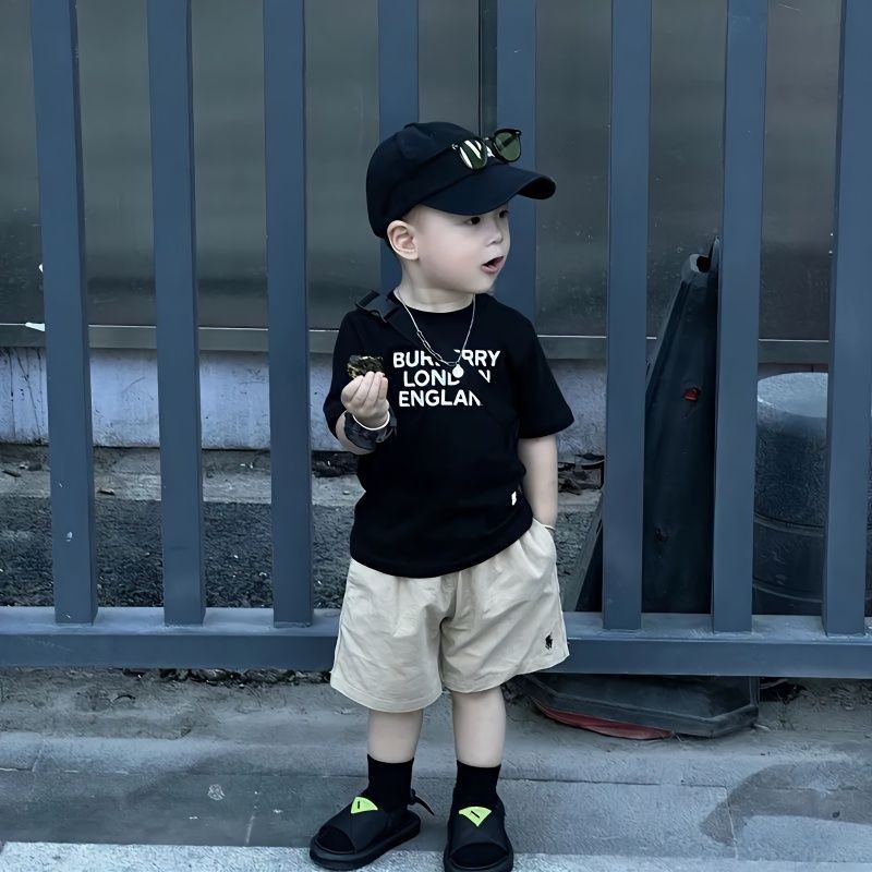 Boys Fashion Set Children's Short Sleeve Letter T-shirt   Short Pants