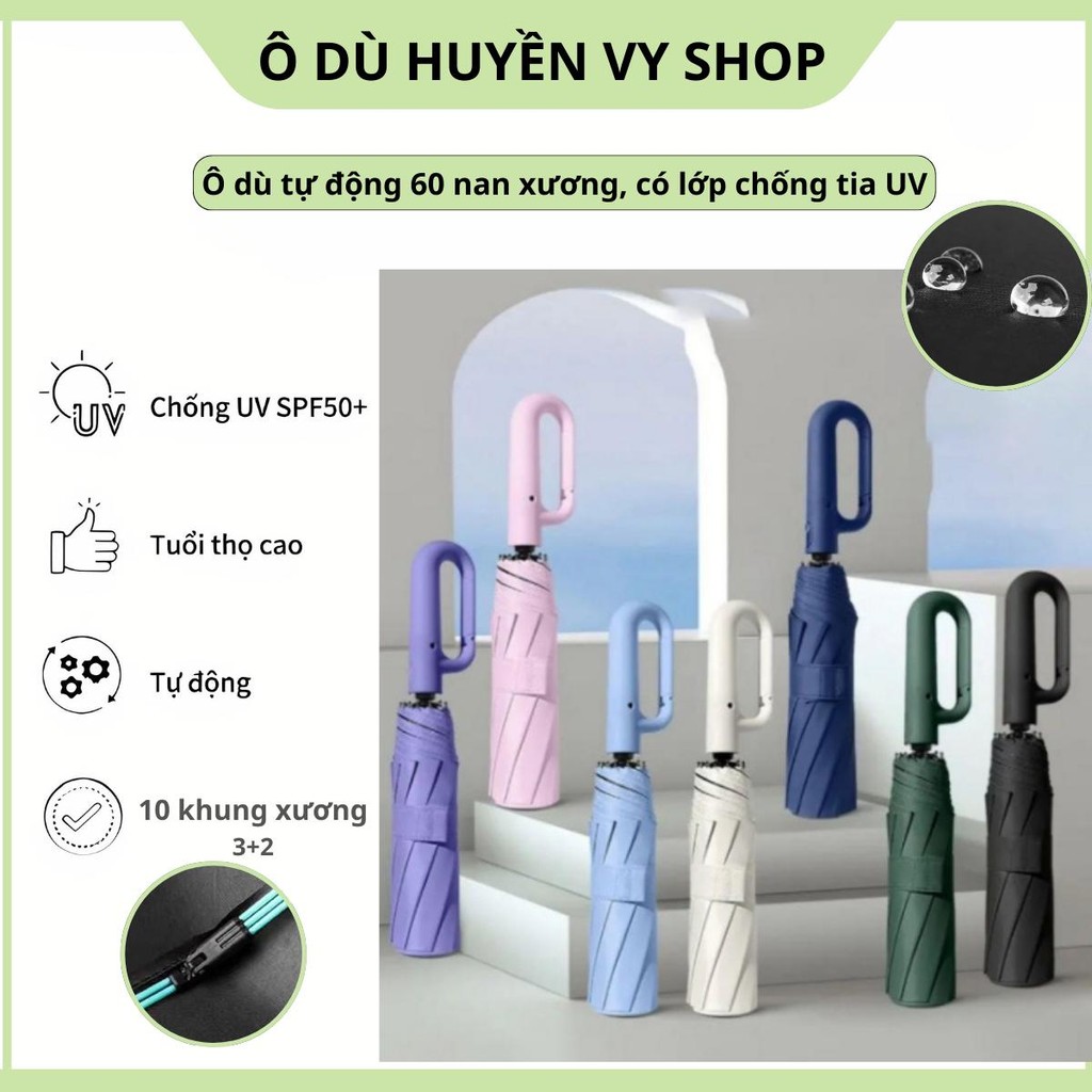 Ô DÙ TỰ ĐỘNG, 60 Nan Xương Nhựa Tự Động Mở, Chống Tia UV, Chống Nắng, Chống Mưa Che Lớn Rộng,Ô có th