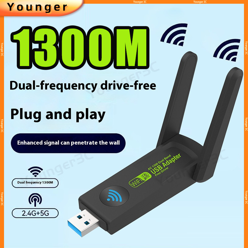 Bộ chuyển đổi Bluetooth WiFi USB3.0 Trình điều khiển miễn phí, Card mạng không dây 1300Mbps có ăng-ten kép, Bộ thu WiFi USB 2.4 / 5Ghz, Bộ thu WiFi Mini cho máy tính để bàn / Laptop / PC