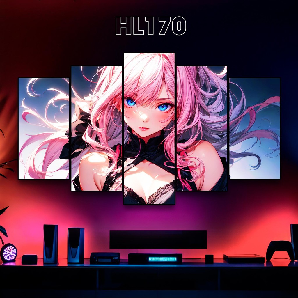 Bộ Tranh Nữ Thần Anime 5 Tấm Ghép Tráng Gương, Tranh Dán Tường Anime, Tranh Anime, Formex 5mm Chống 