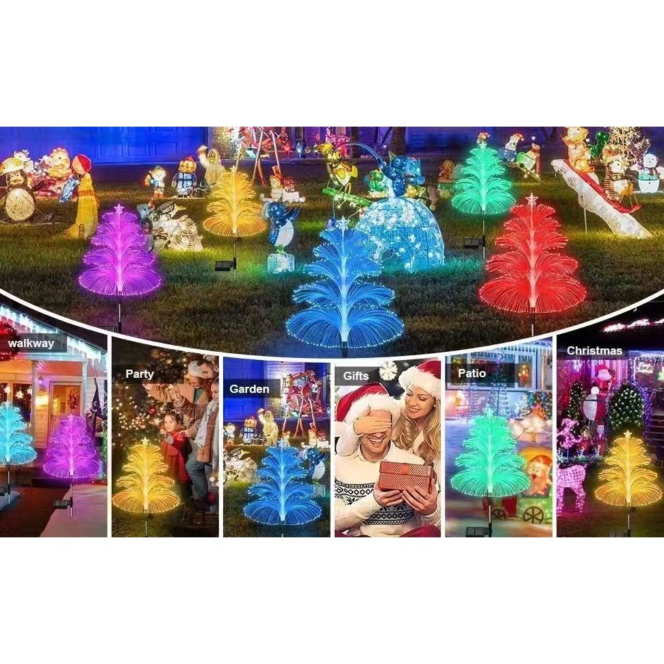 Đèn sứa sợi quang học nhiều màu sắc năng lượng mặt trời, đèn trang trí sân vườn ngoài trời, đèn cảnh