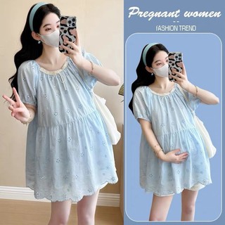 Áo thêu ren tay ngắn phong cách Pháp mùa hè mới cho mẹ bầu kiểu áo khoác ngoài nhẹ nhàng thiết kế babydoll theo xu hướng
