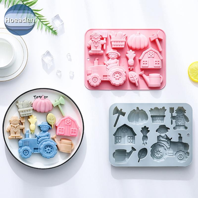 Hoeaden Khuôn Socola Silicon Với Chủ Đề Trang Trại Bí Ngô Máy Kéo Axe Chậu Tưới Cây Nhà Xà Phòng Han