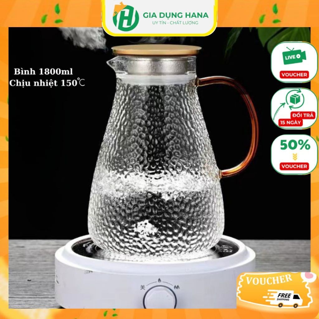 Bình đựng nước thuỷ tinh chịu nhiệt , Bình thuỷ tinh decor , Ca Uống Nước cao cấp Dày Dặn Dung Tích 