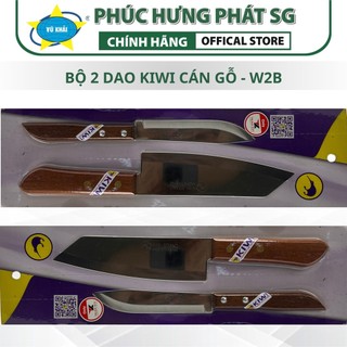 Bộ 2 Dao Kiwi & Kom Kom Cán Gỗ W2B - Dao Dài 28.5cm Và 24cm Lưỡi Thép - Hàng Thái Lan Chính Hãng
