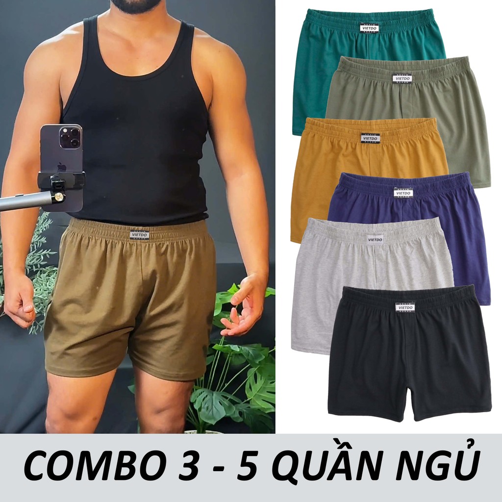 COMBO 3 - 5 Quần Đùi Ngủ KHÔNG TÚI - VietDo, Quần Mặc Nhà, Mặc Ngủ Nam Nữ Chất Thun Mỏng Thoải Mái Mát Mẻ