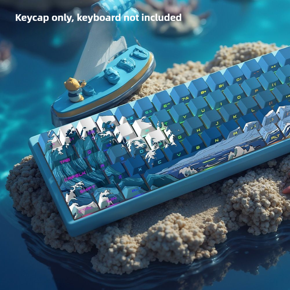 Ukiyoe Blue Keycaps PBT DYE-SUB In Side Shine Through Cherry Profile Wave 129 Phím Cho Bàn Phím Cơ 6
