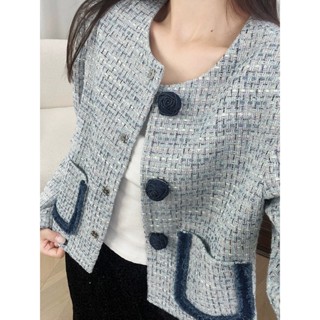 áo khoác dạ tweed nữ dáng ngắn bigsize croptop dáng dài lông hàn quốc dài big size trung niên Áo khoác thịnh hành năm nay áo ngắn siêu đẹp hoa Ni dày độc đáo mẫu mới mùa thu cho nữ